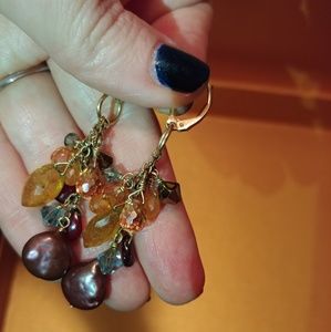 Citrine, freshwater pearl, garnet earrings